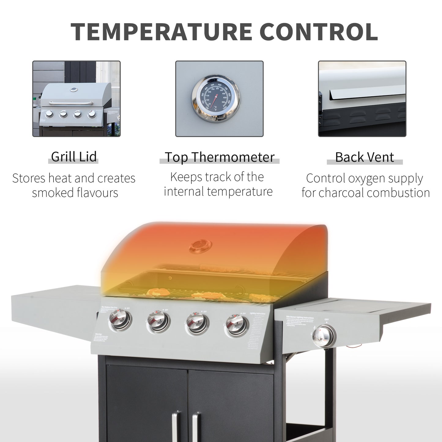 52-Inch 4-Burner Liquid Propane Gas Grill with Side Burner