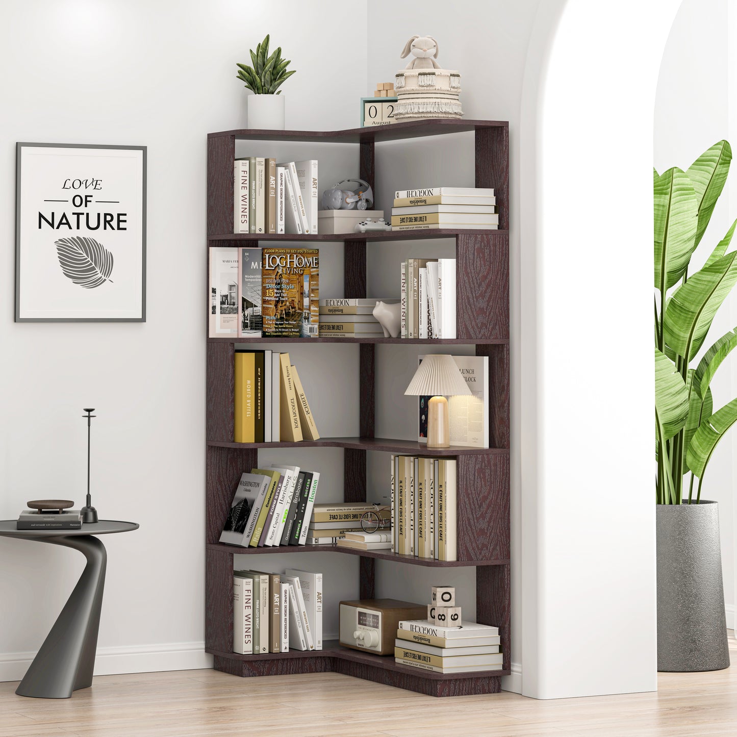 90cm 35.43in Extended Size Freestanding L-Shaped Corner Bookshelf For