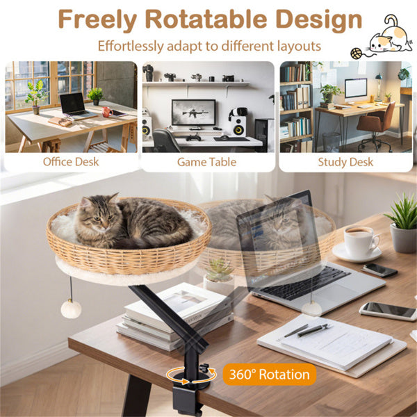 Rotatable Desktop Cat Bed Perch with Jingle Ball - Black & White