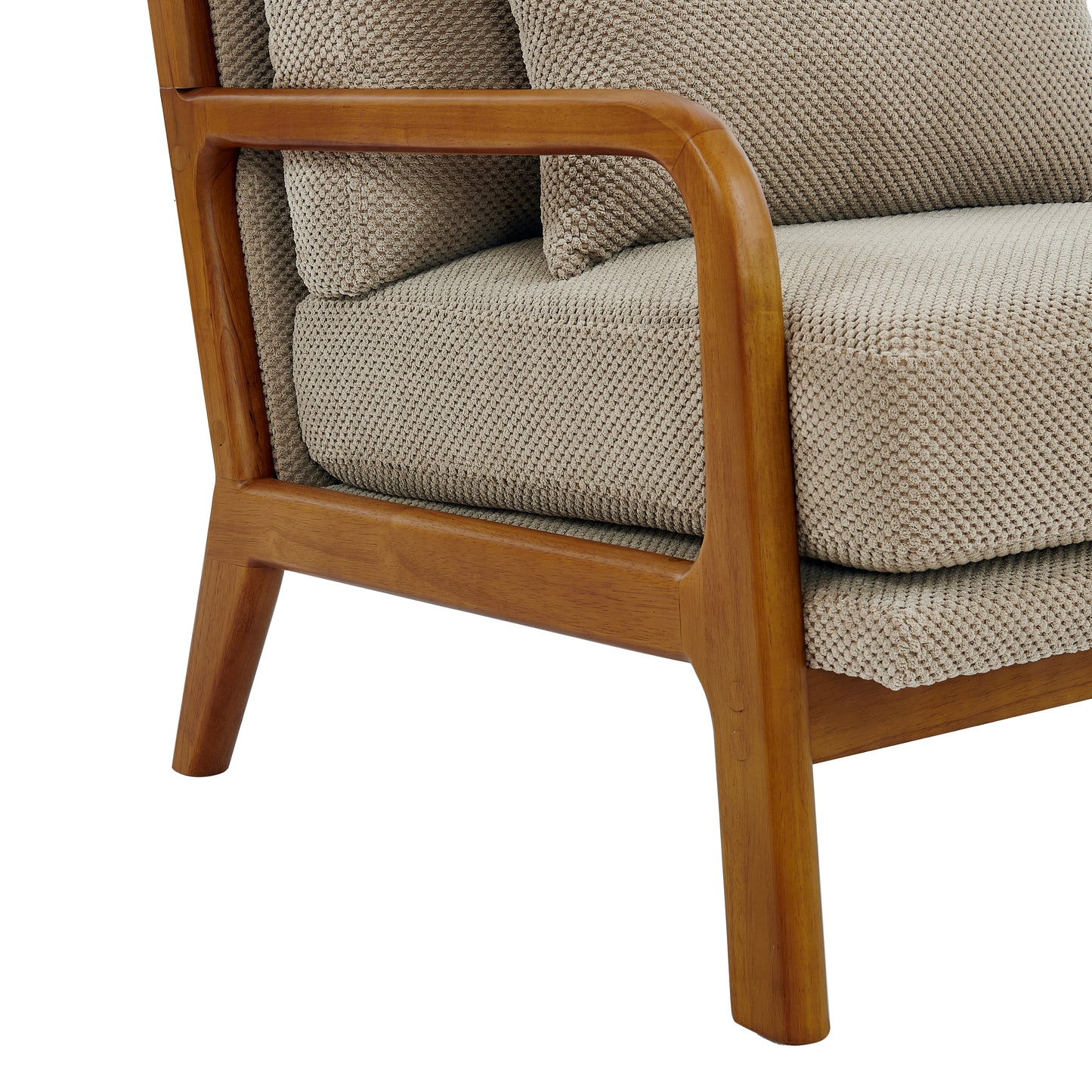 Mid-Century Modern Wooden Lounge Chair - Camel Upholstery