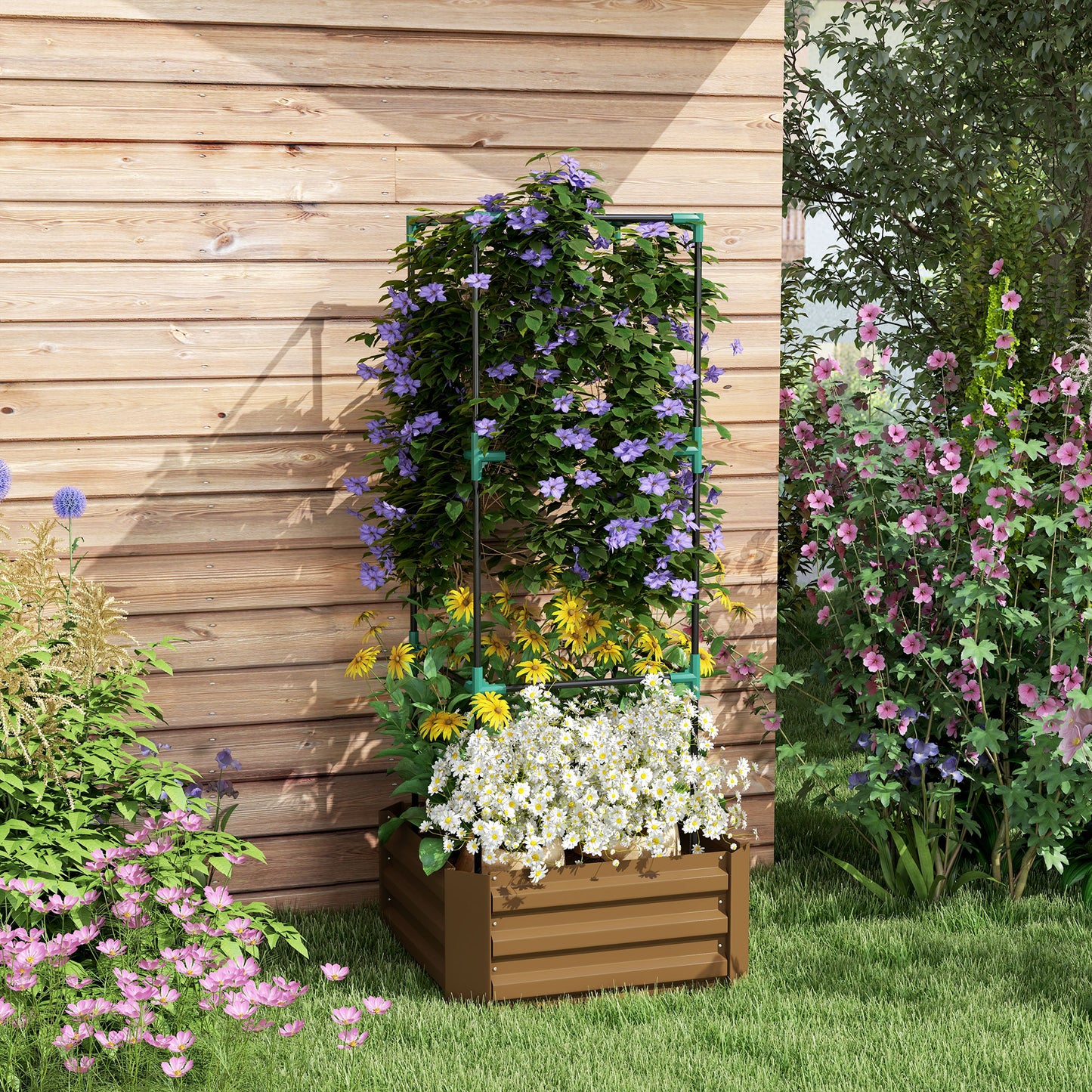 Galvanized Raised Garden Bed with Tomato Cage - 24x24x55 Inches Outdoor Planter