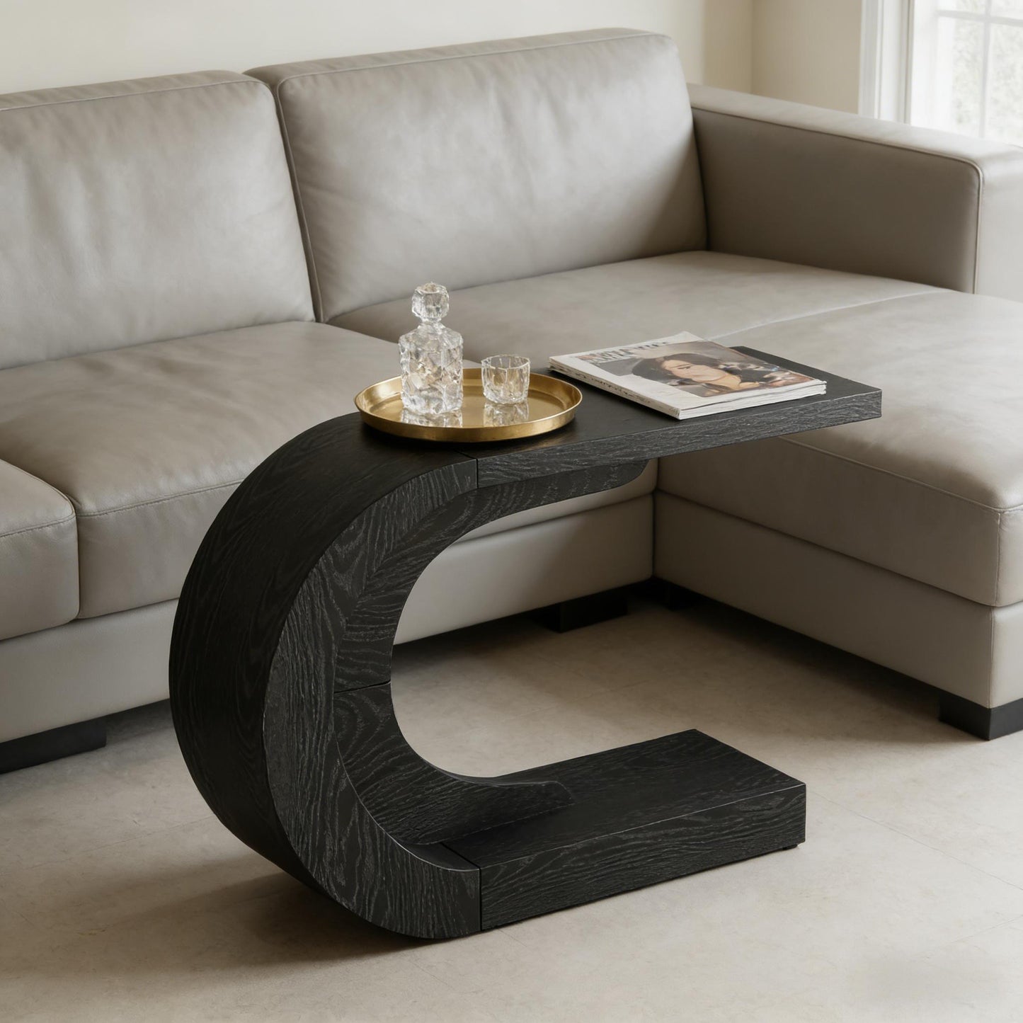 C-Shaped Console Table - Stylish Accent Table in Black