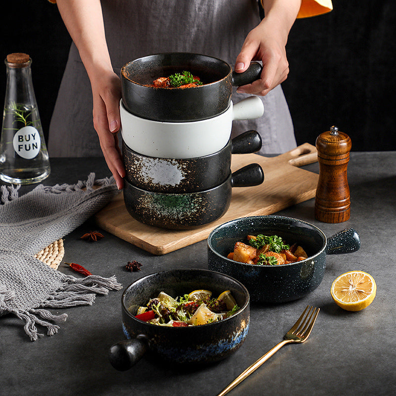 Japanese Style Ceramic Noodle Bowl with Lid and Handle – 6-Inch Porcelain Kitchenware