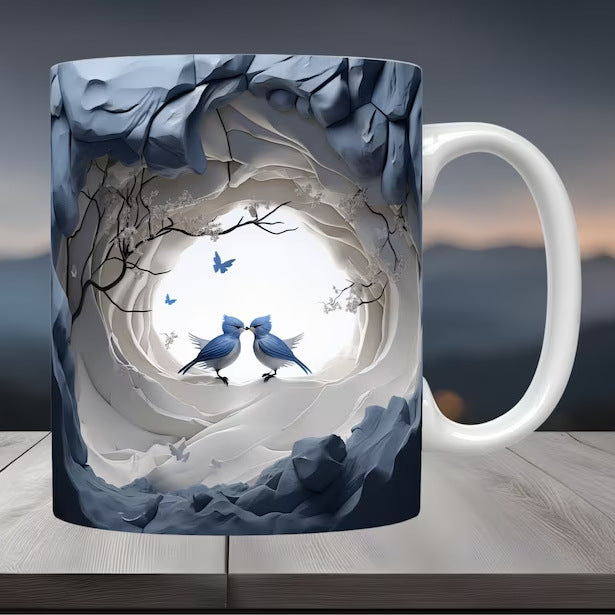 Ceramic Coffee Mug with Bird Design - 301-400ml, Modern Home Drinkware