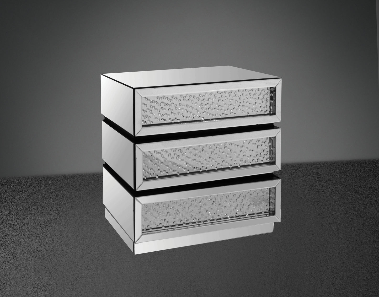 Nysa Silver Mirrored Console Cabinet with Faux Crystals