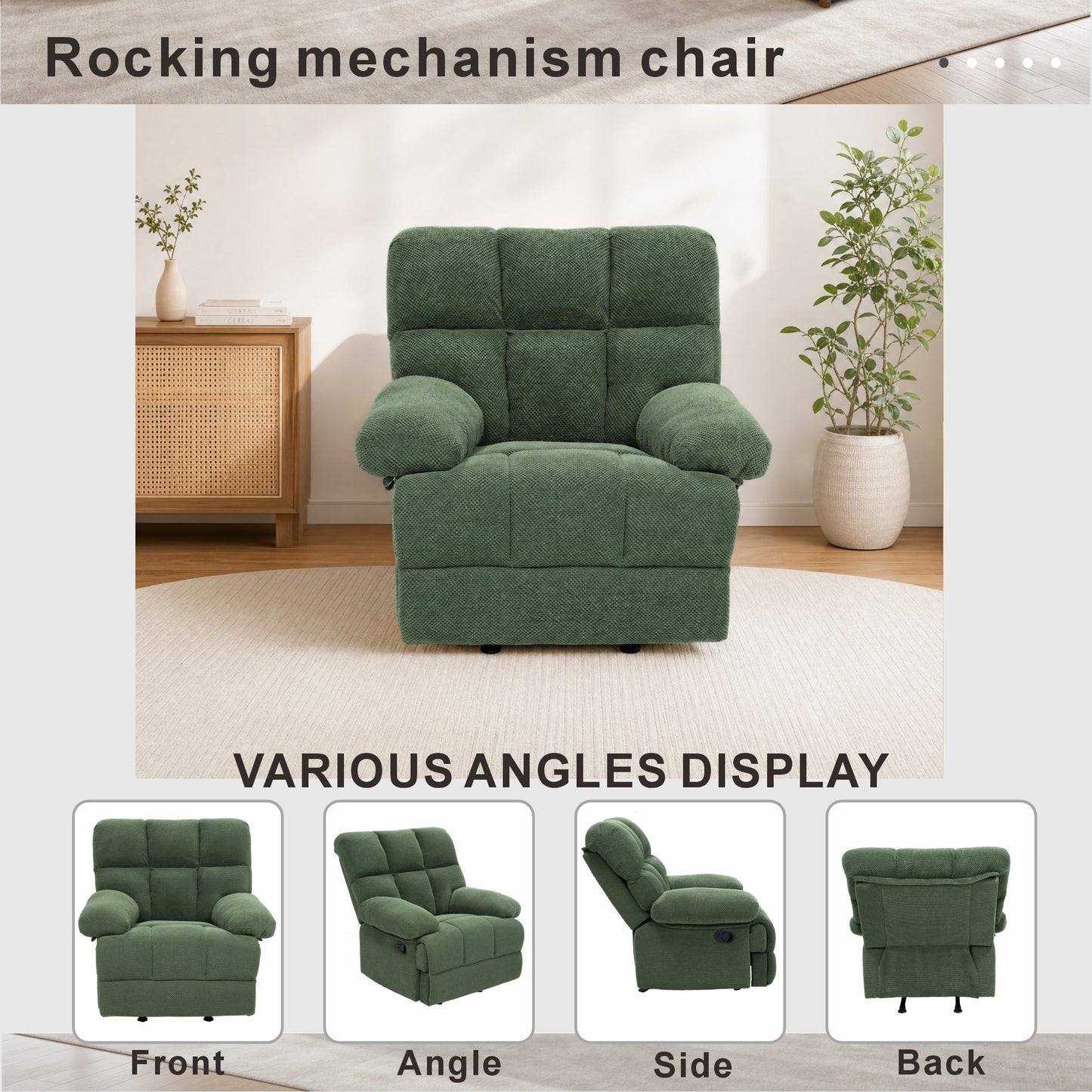 Modern Dark Green Manual Rocker Recliner Chair - Cozy Upholstery