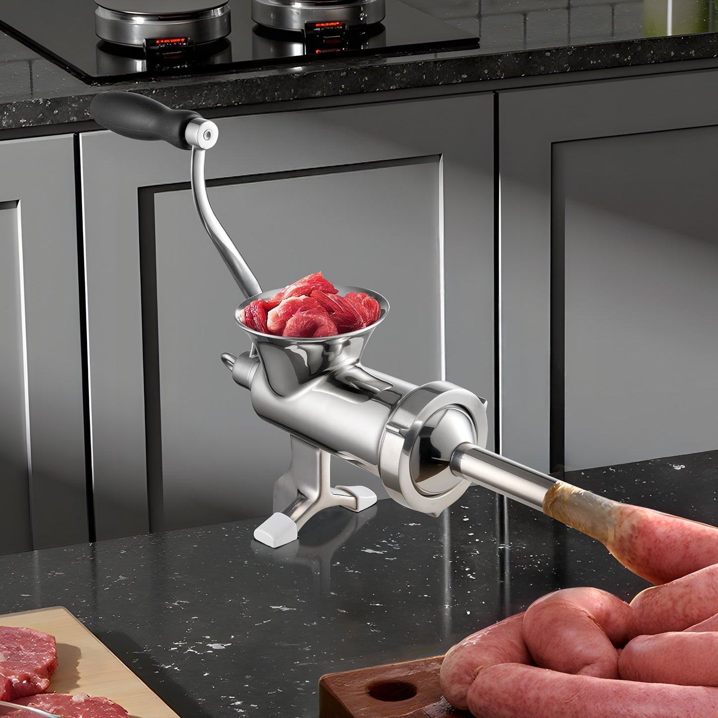 Manual Meat Grinder - 304 Stainless Steel with Sausage Maker