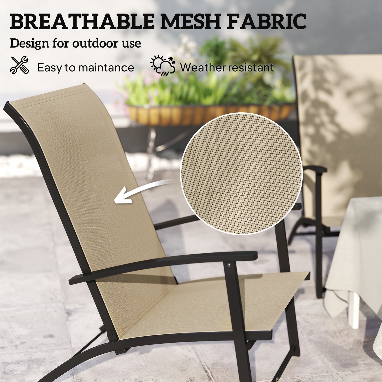 Set of 2 Folding Outdoor Dining Chairs with High Back & Armrests - Beige