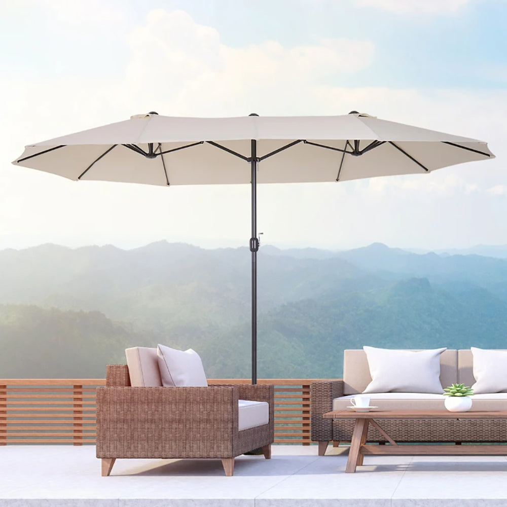 15ft Double-Sided Patio Umbrella with Crank - Cream White