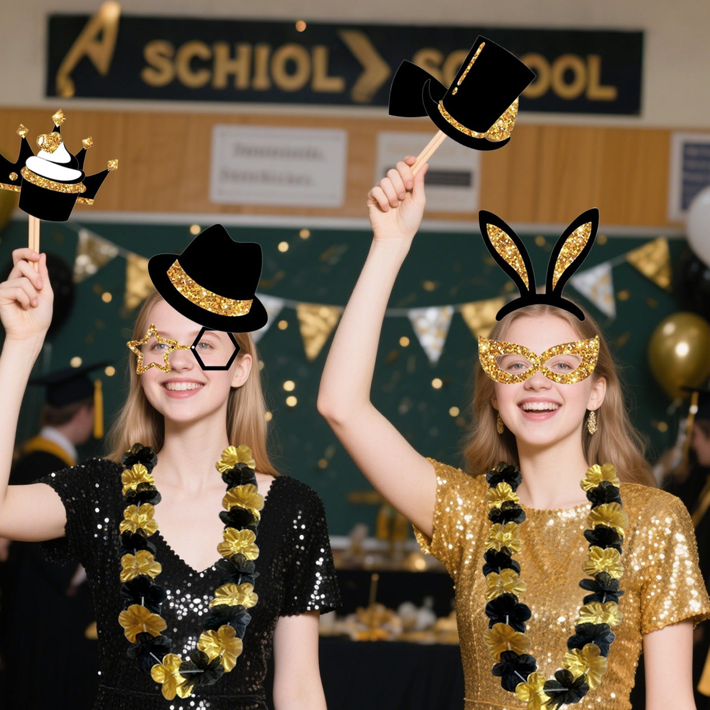 24-Piece Birthday Photo Prop Set - Gold & Black Theme