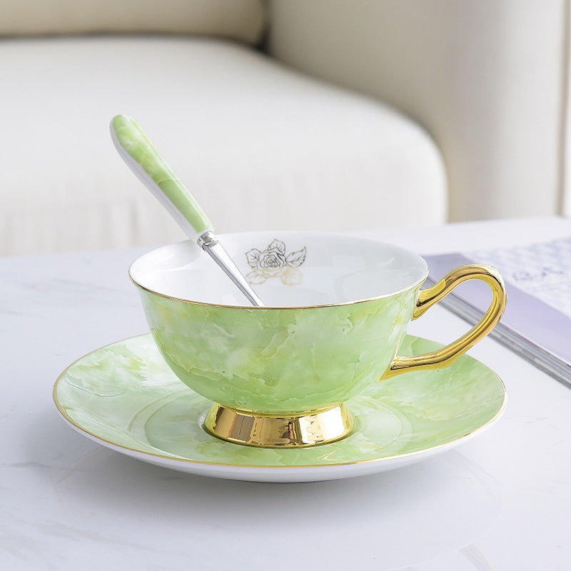 Modern Green Bone China Coffee Set with Gold Tracing - 8-Piece Tea & Coffee Service