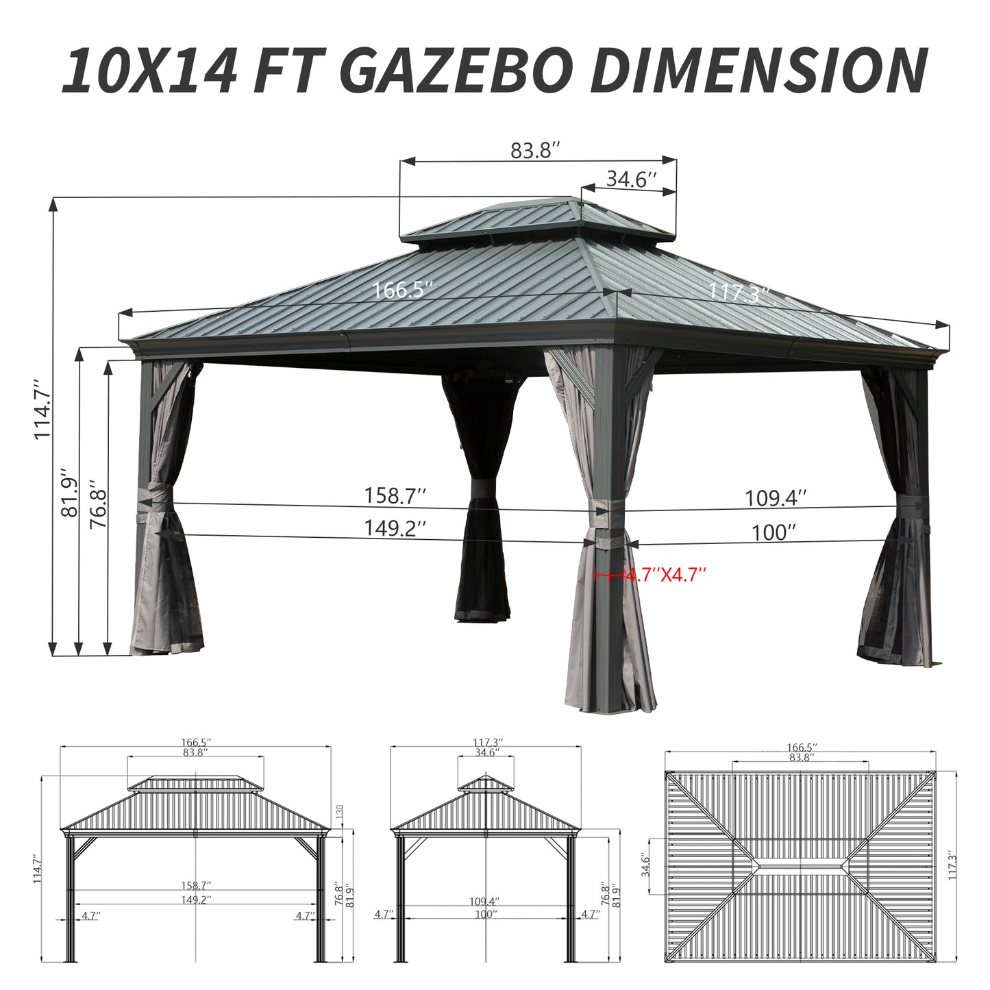 10 X 14 Hardtop Gazebo Permanent Outdoor With Galvanized Steel Double