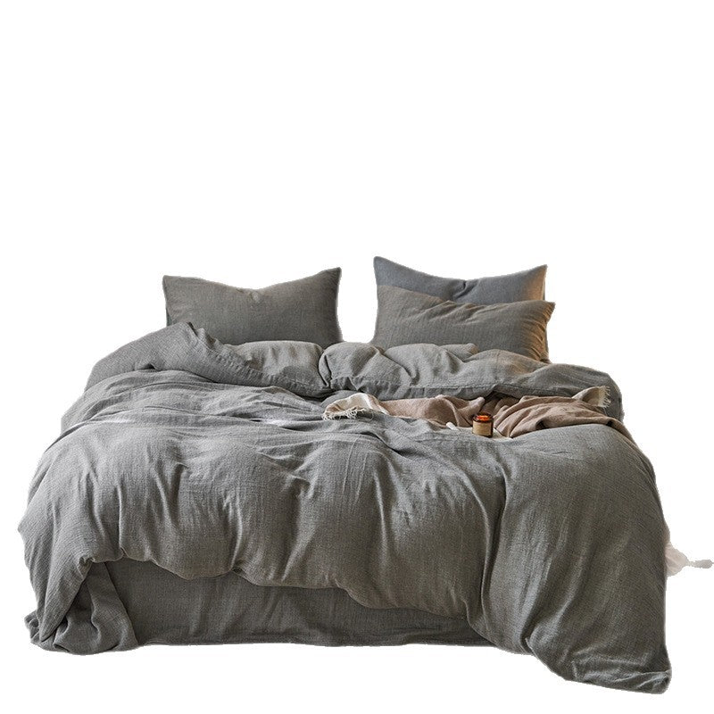 Japanese-Style Cotton Bedding Set - 4-Piece Double Layer Wrinkle-Resistant Comforter & Sheets