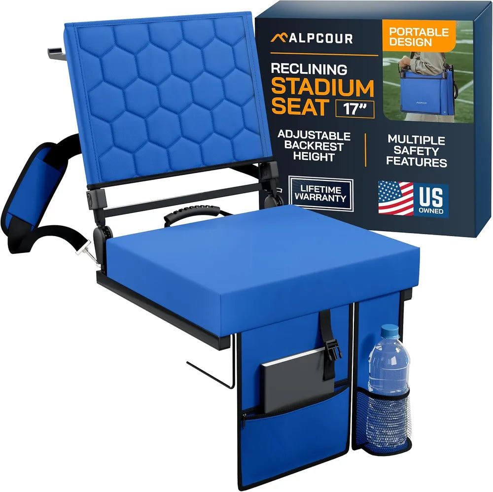 Folding Reclining Stadium Seat with Back Support - Royal Blue