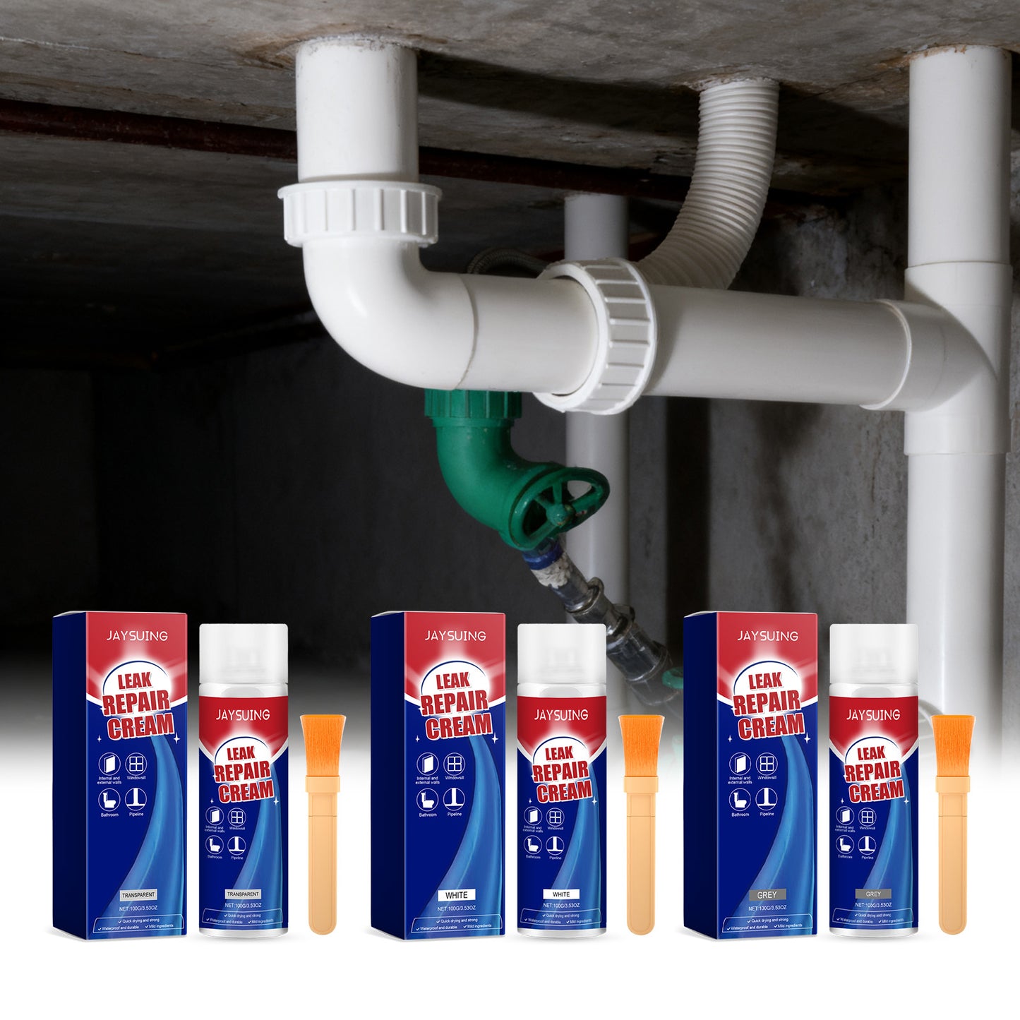 Leak Proof Gray Repair Adhesive - 100g Bottle for Kitchen Storage Fixes