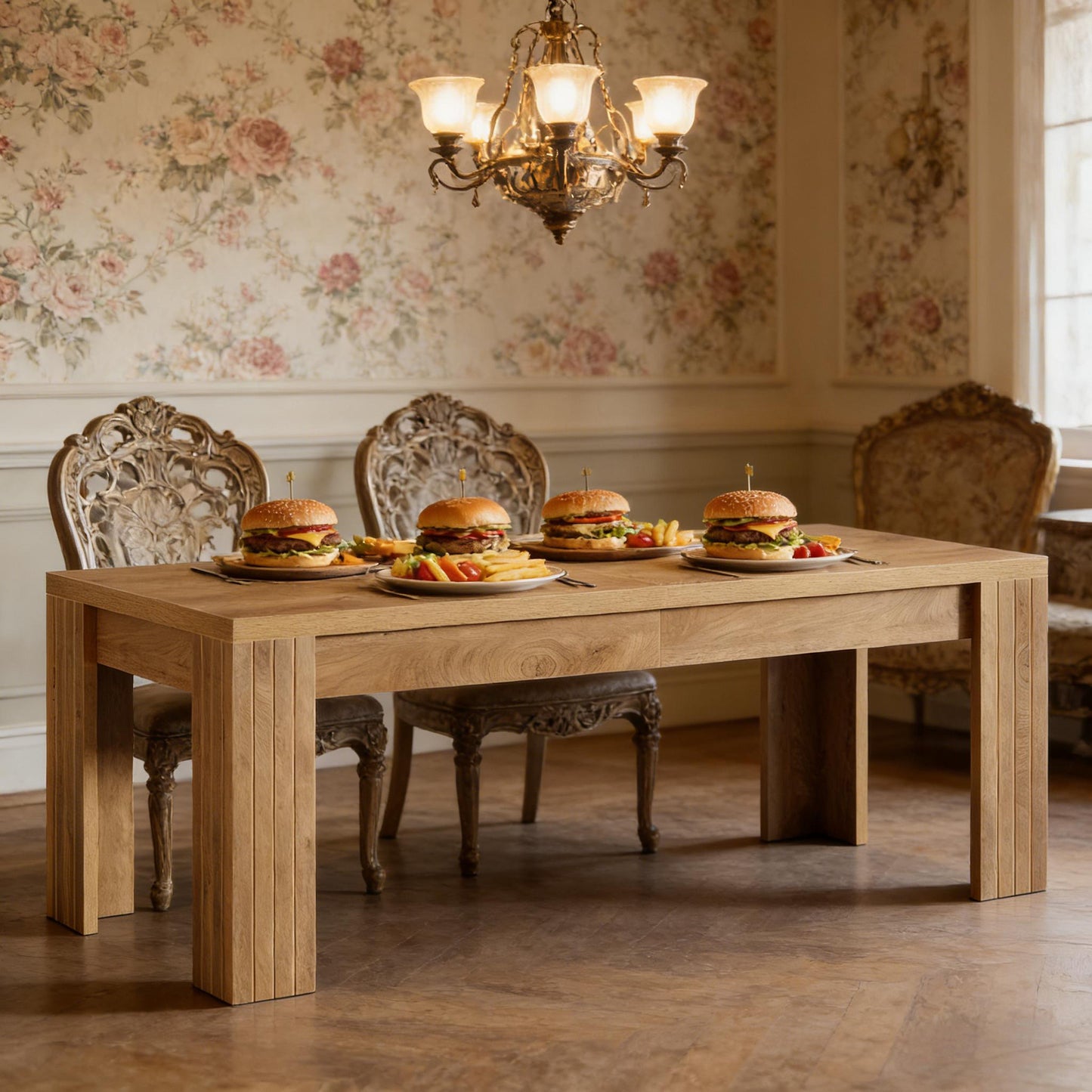 Spacious Farmhouse Dining Table - Vintage Brown Finish