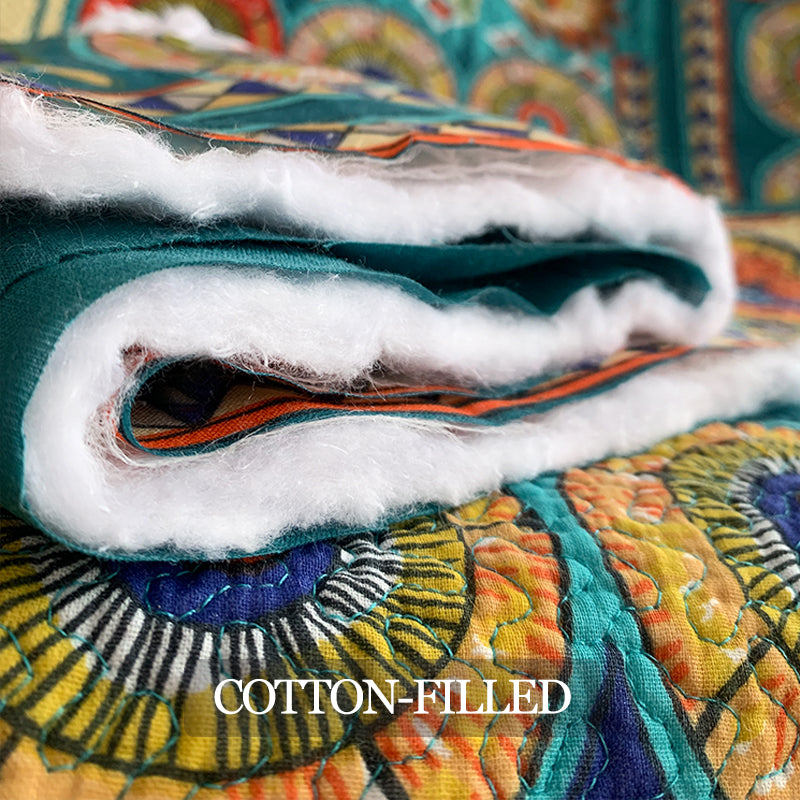 Full Queen & King Reversible Cotton Bedspread Set with Bohemian Patchwork Design