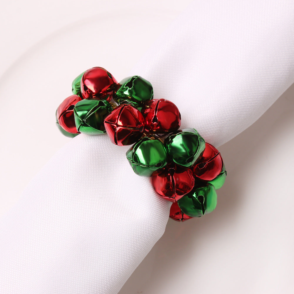 Gold Silver Bell Beaded Napkin Ring Set for Festive Table Decor