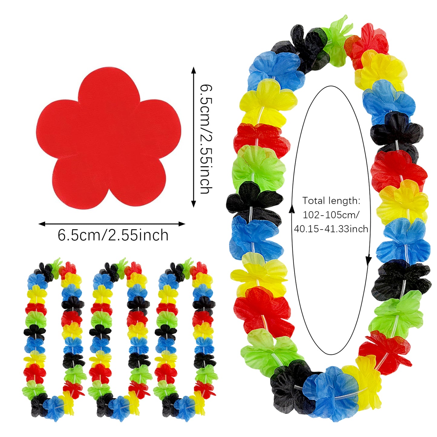 24 Colorful Hawaiian Leis - 40 Inch Polyester Necklaces