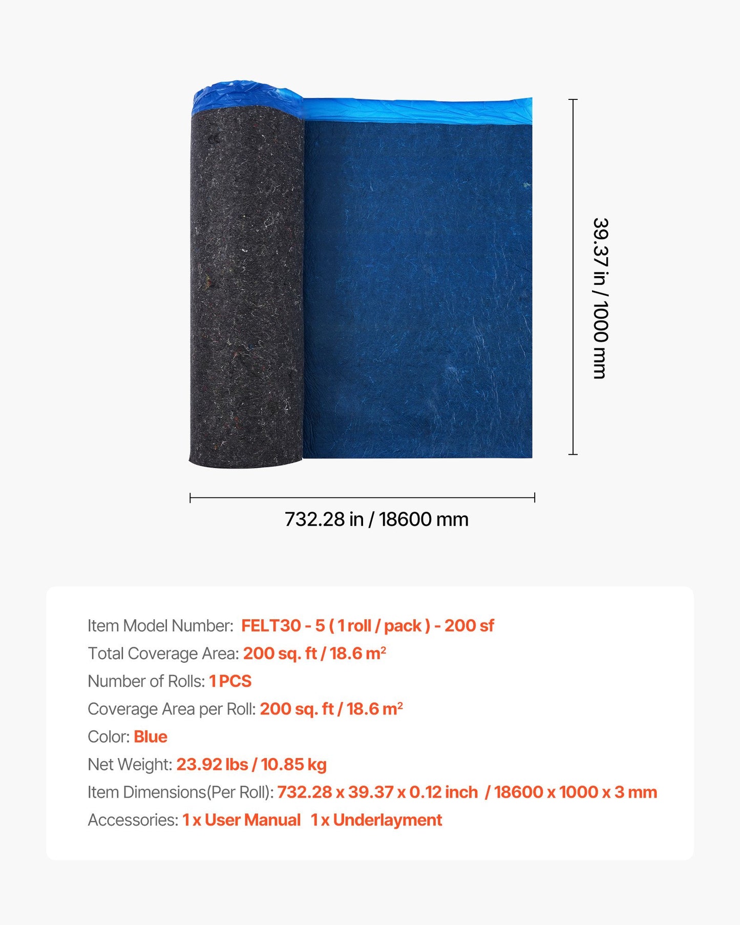 Heavy Duty Floor Underlayment 200 Sq. Ft. with Vapor Barrier for Laminate & Vinyl Flooring