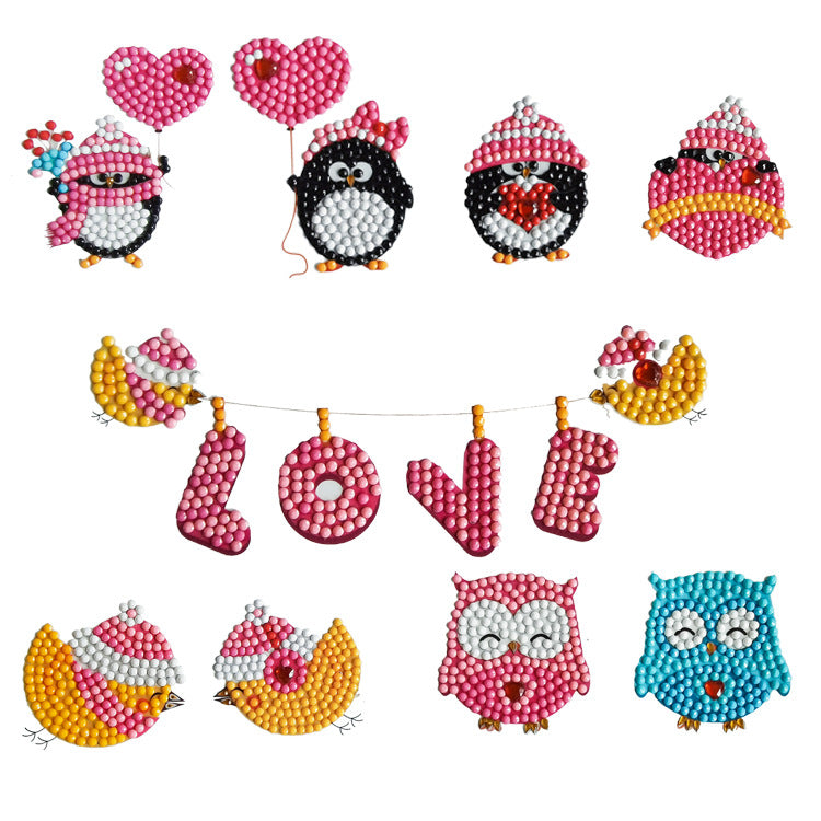 Children's DIY Diamond Painting Kit with Cartoon Animal and Fruit Designs, Free Stickers, Decorative Craft