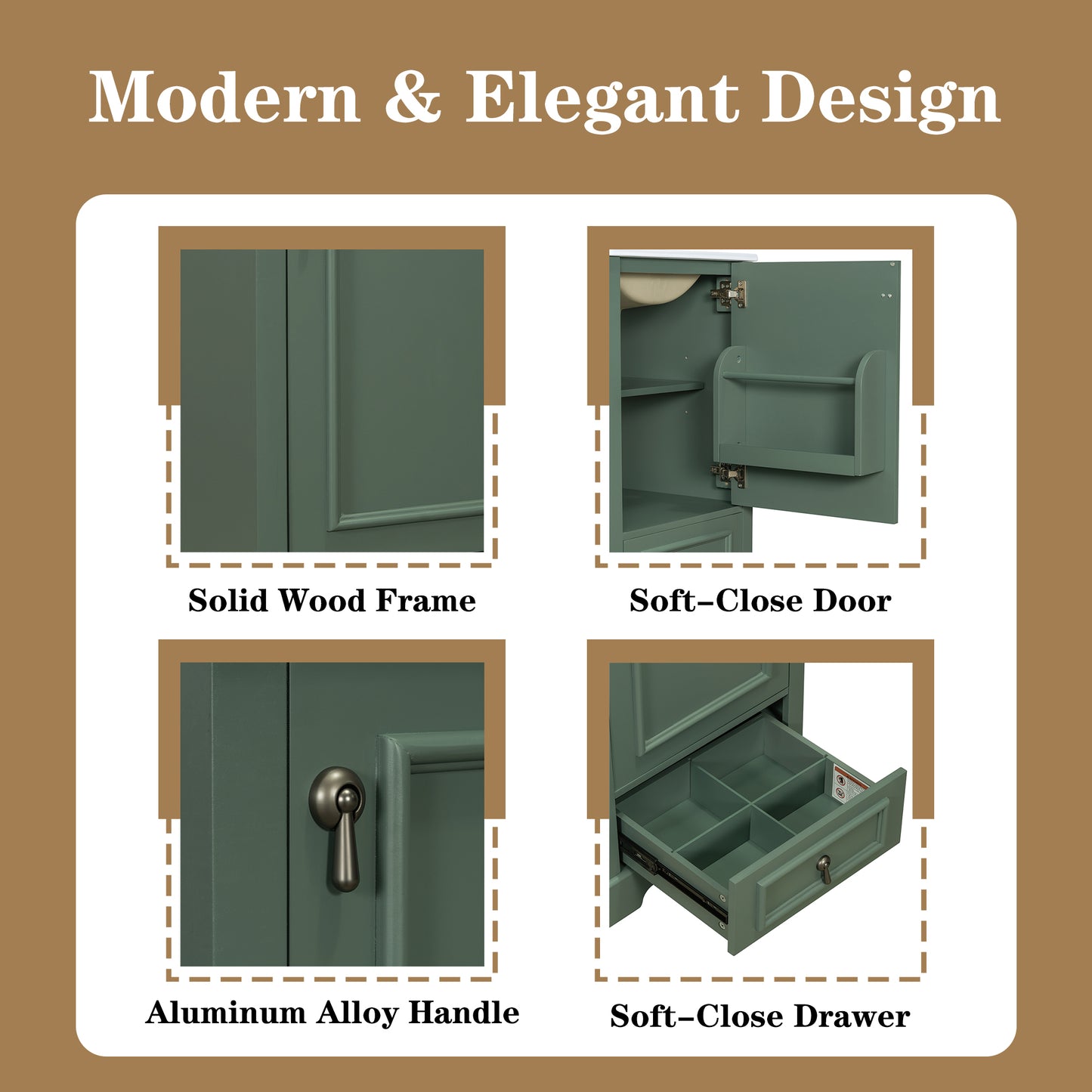 20 Inch Bathroom Vanity with Ceramic Sink and Soft Close Door - Green