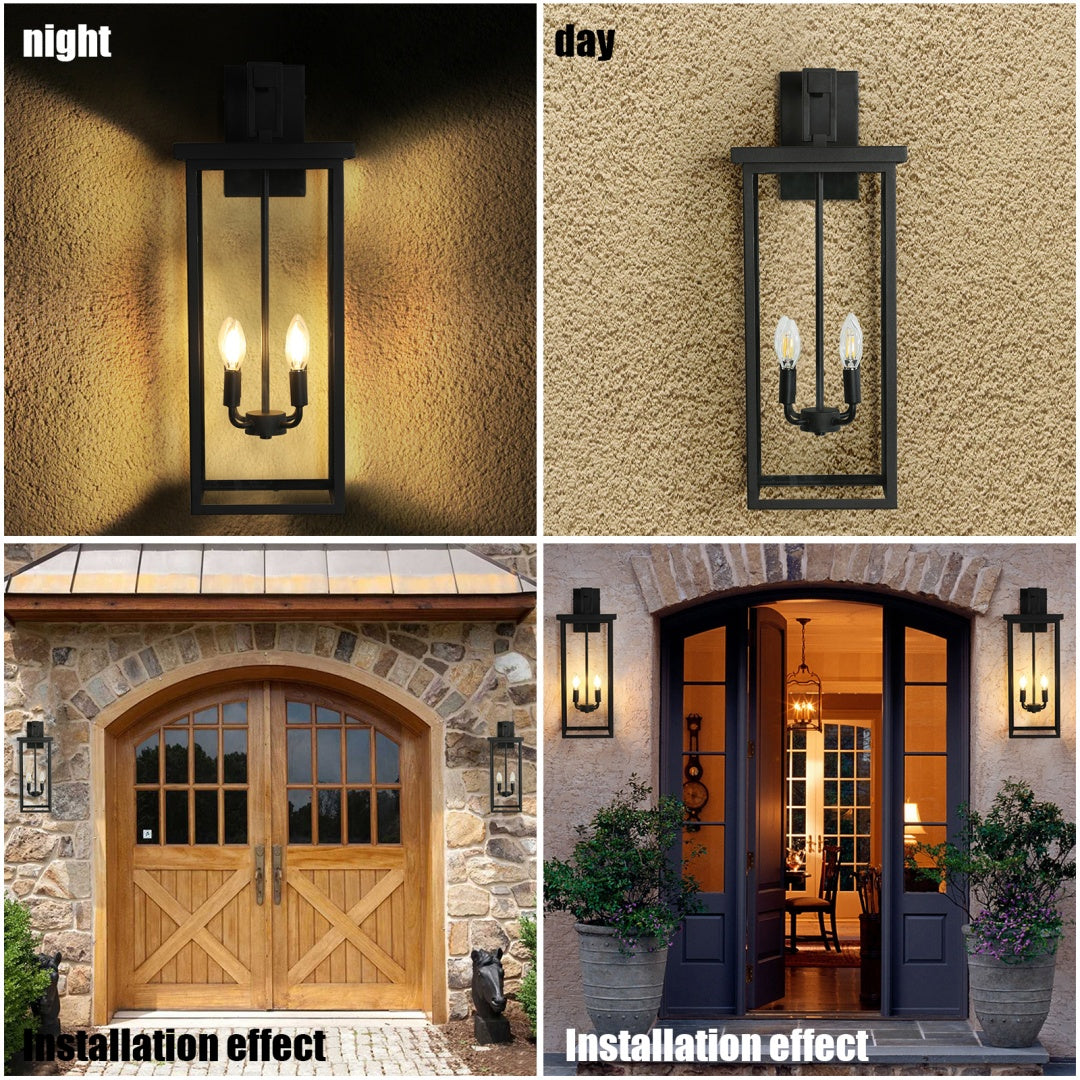 Modern Outdoor Wall Lantern - Black Metal Frame, Clear Glass
