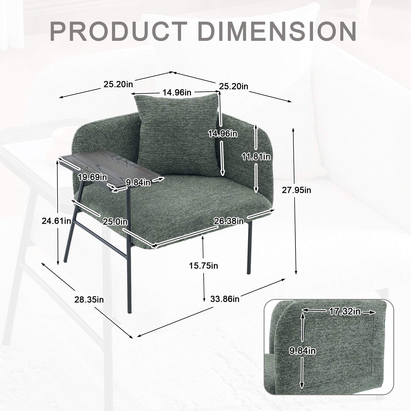 Emerald Leisure Chair with Small Table and Back Pillow