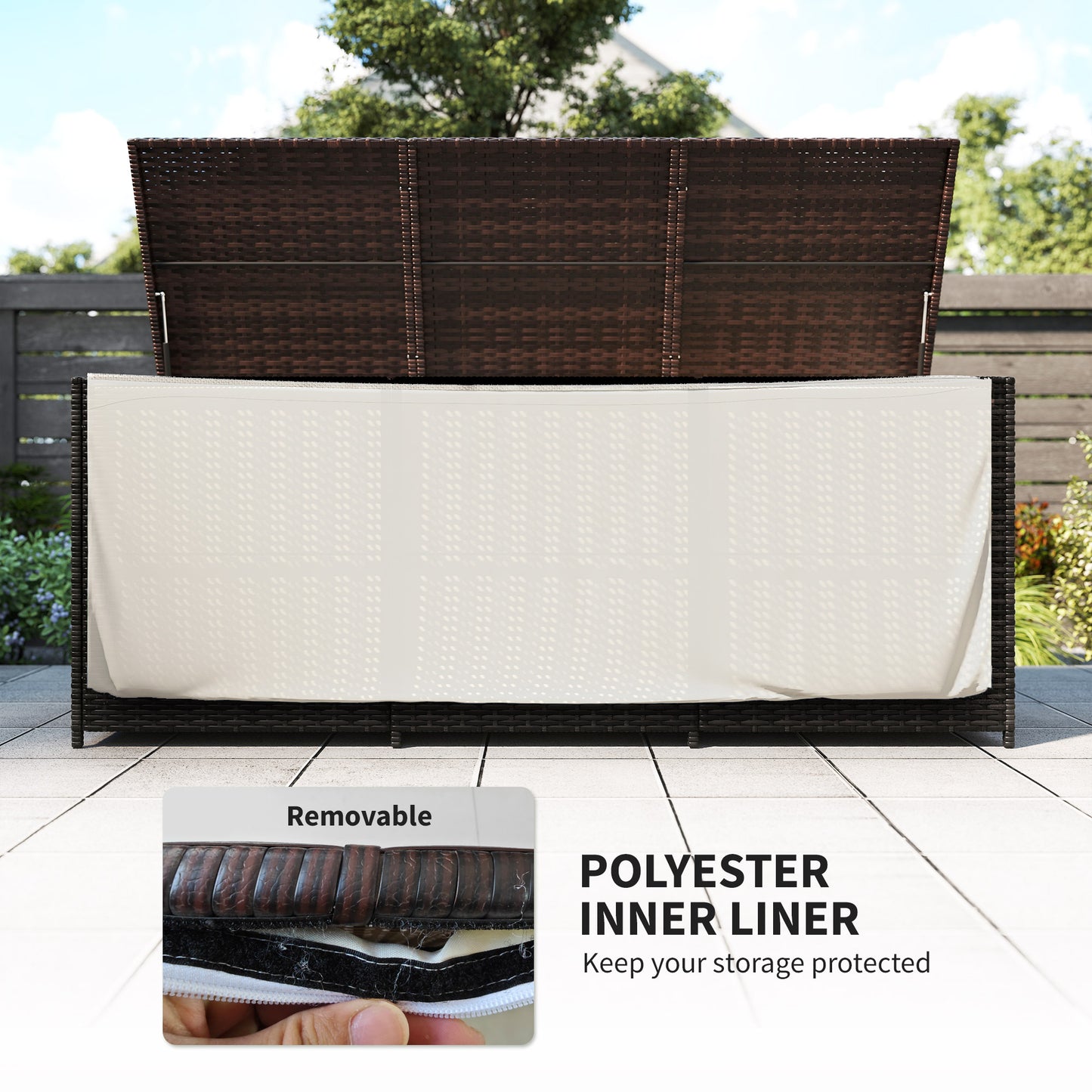 175 Gallon Outdoor Storage Box with PE Rattan and Pneumatic Lift