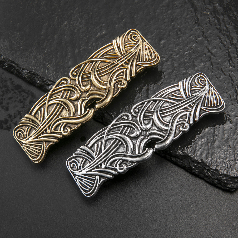 Retro Metal Hair Clip Headpiece Ponytail Holder with Stripes - Gold & Silver