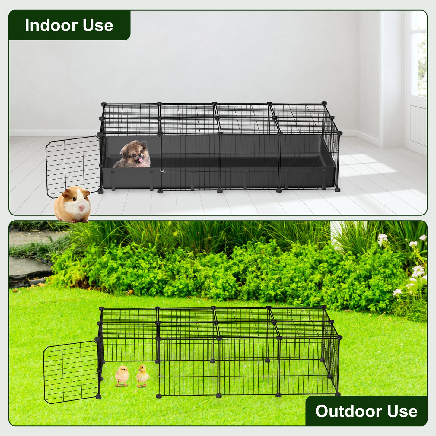 Large Modular Small Animal Cage with Waterproof Floor Mat - DIY Pet Enclosure for Guinea Pigs, Rabbits, Chickens, Hamsters