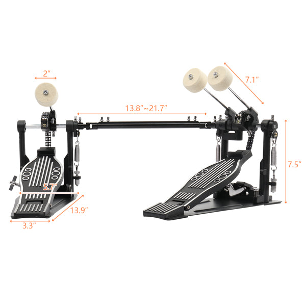 Professional Double Bass Drum Pedal for Drummers - Black