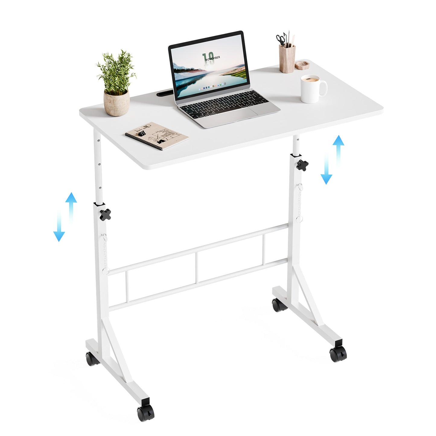 31.5-inch Adjustable Mobile Desk with Locking Wheels - Multiple Colors