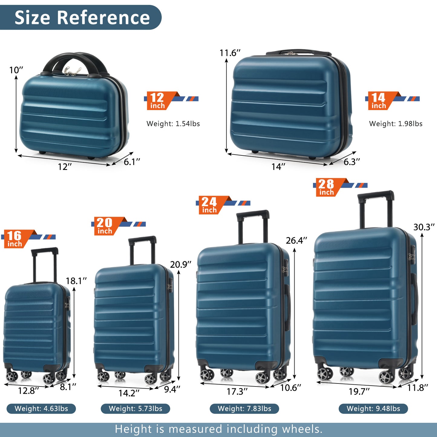 6-Piece Lightweight ABS Hardshell Luggage Set - Inky Blue