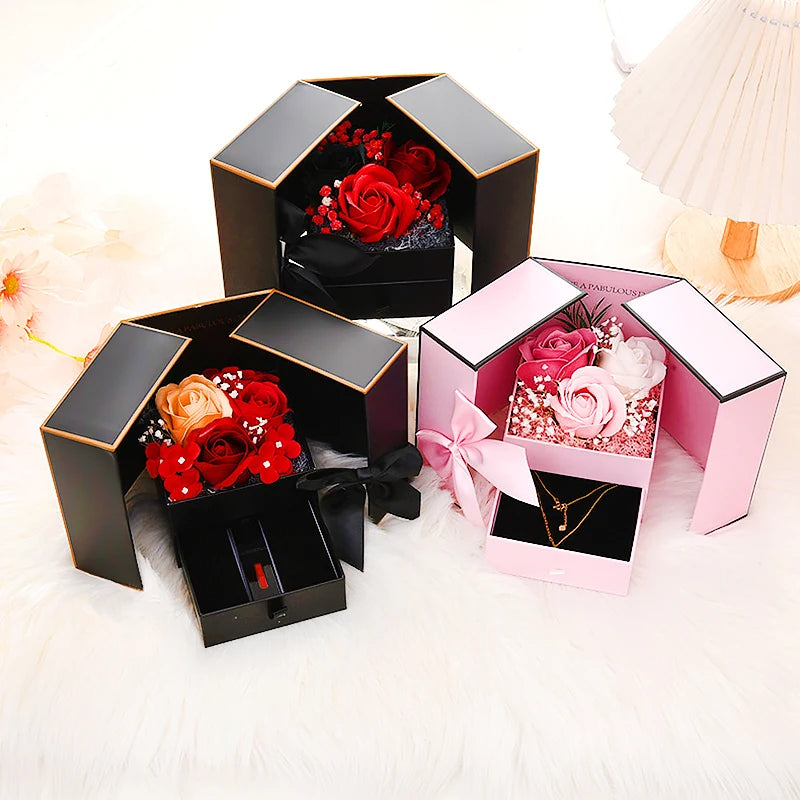 Red Rose Gift Box with Double Opening Bow Knot Door - Home Decor & Storage