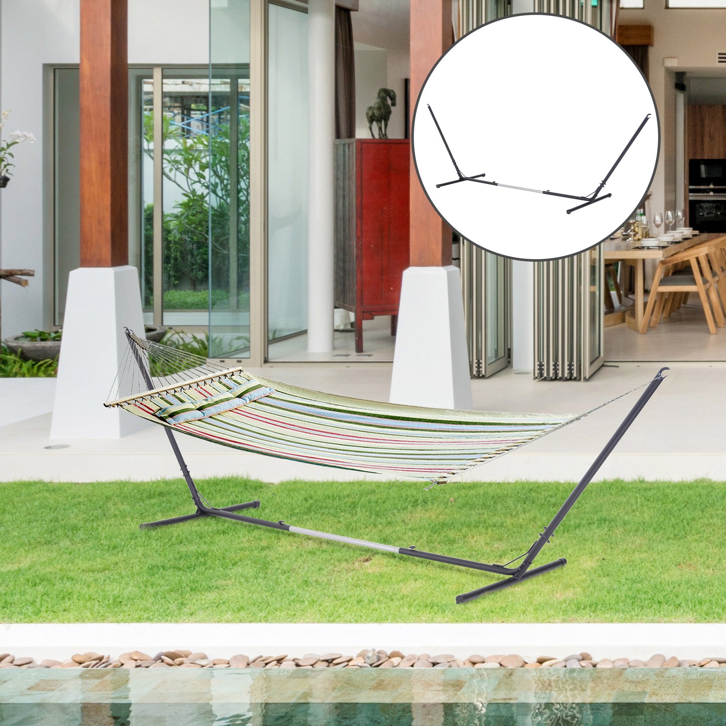 Adjustable Hammock Stand - 10-13ft Steel Frame, Black