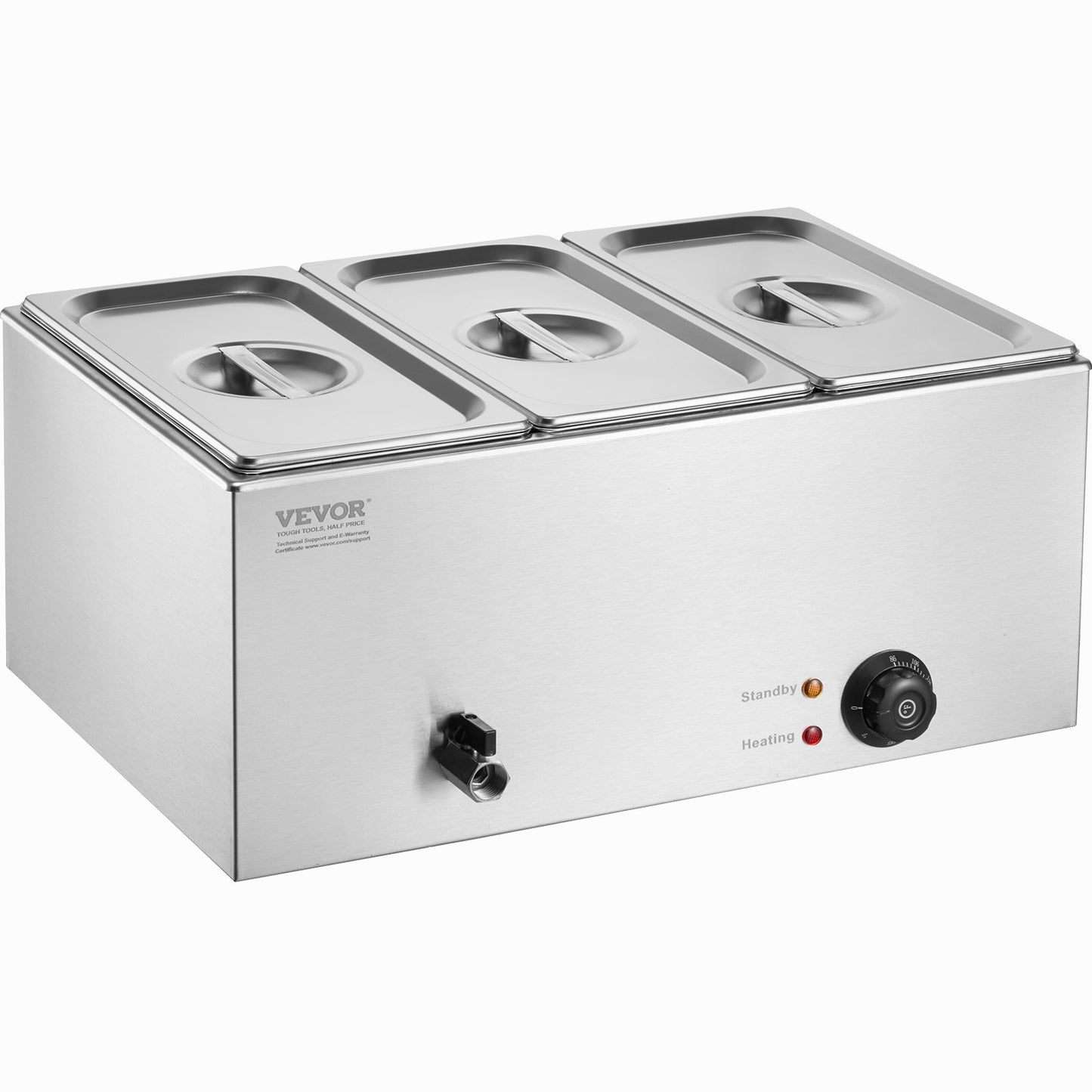 Commercial Food Warmer 3-Pan Countertop Buffet Bain Marie 24QT - Silver
