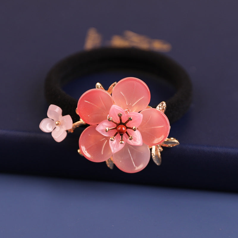 Ponytail Hair Tie with Red Agate & Copper - Pink