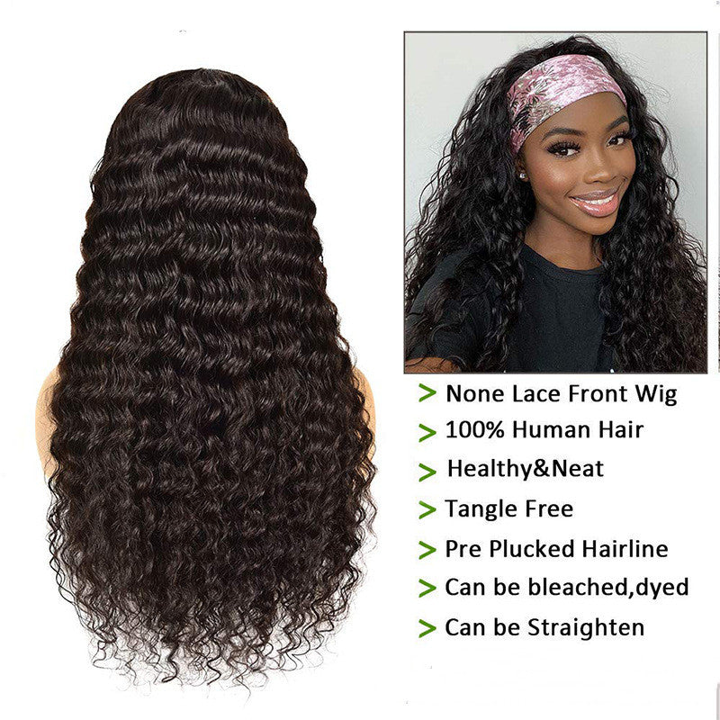 Long Curly Hair Wig Cover with Headgear - Real Hair Turban for Women