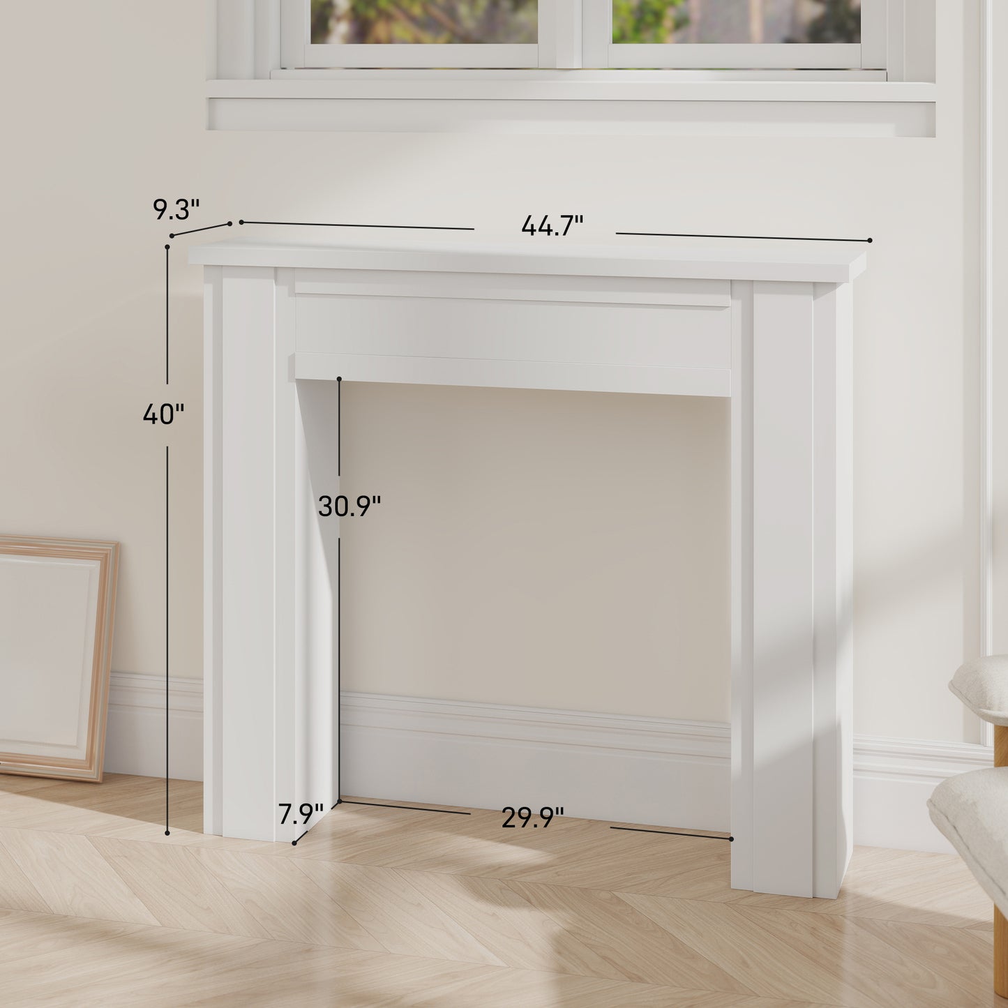 White Fireplace Mantel Surround with Leg for Electric Fireplaces 44.7" W
