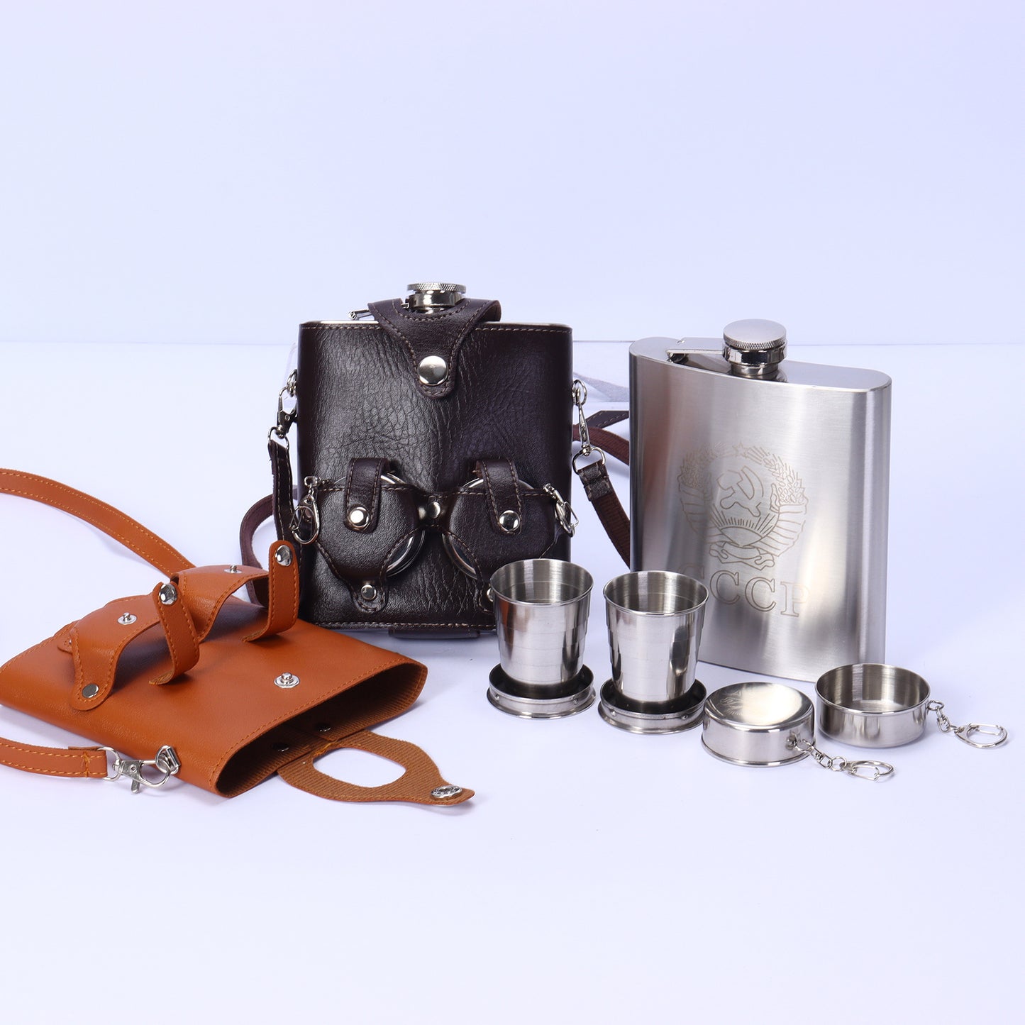 Portable Flask Sleeve with Telescoping Cup 500ML Stainless Steel Drinkware