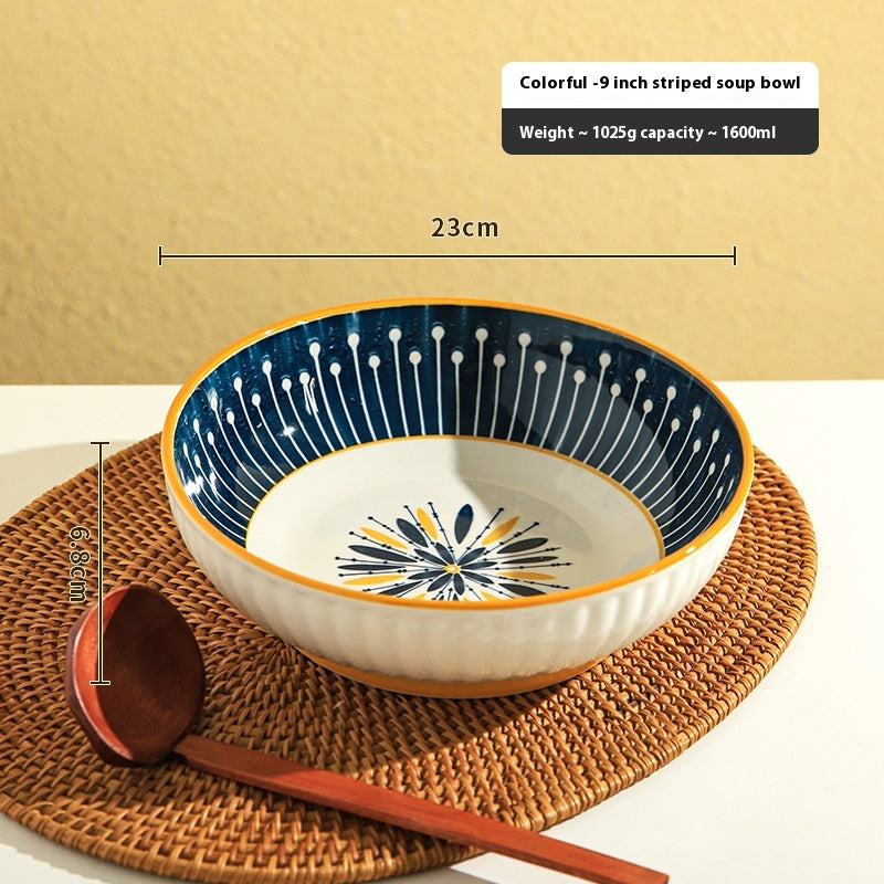 Ceramic Noodle Soup Bowl Set - Multiple Colors, 9-inch Porcelain Dinnerware