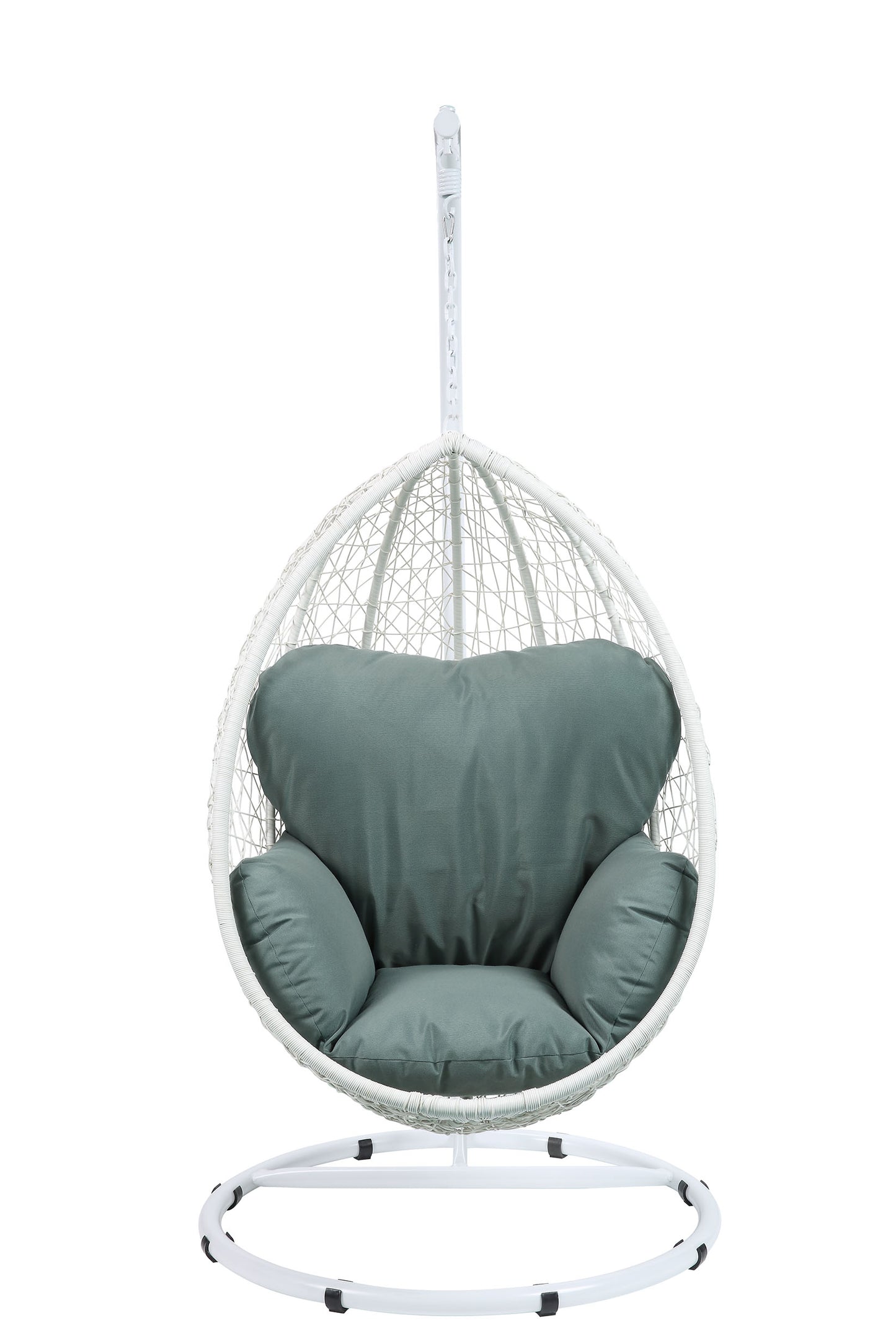 Simona Green Fabric & White Wicker Hanging Chair with Stand