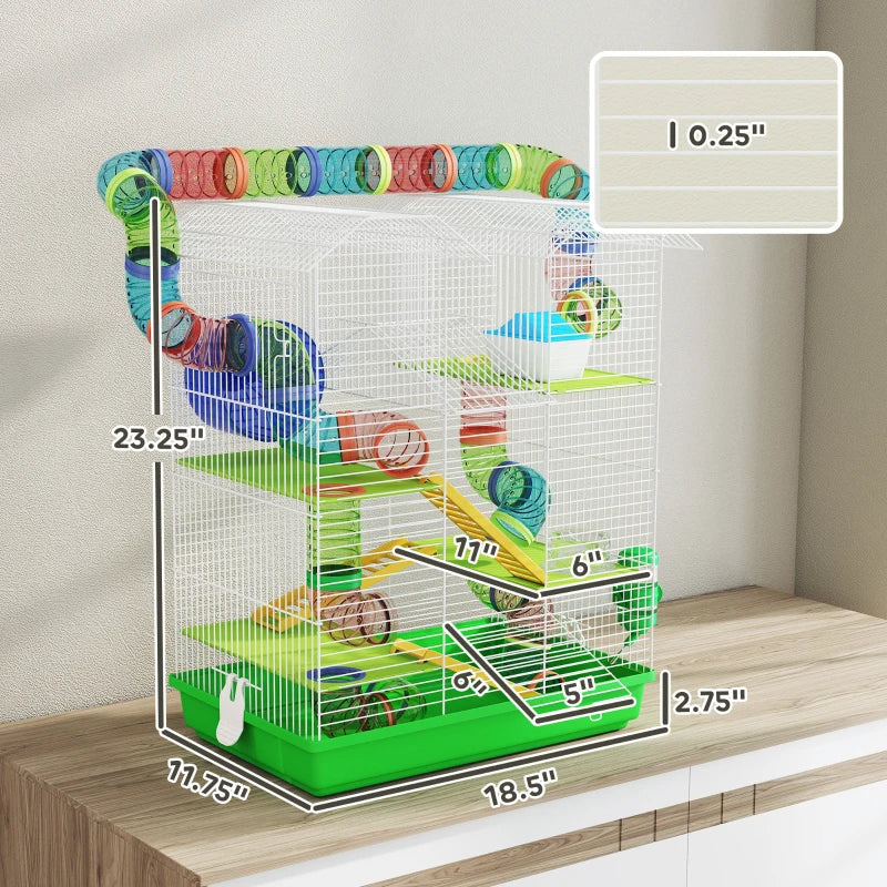 Small Animal Hamster Cage with Tunnels Water Bottle and Accessories - Green