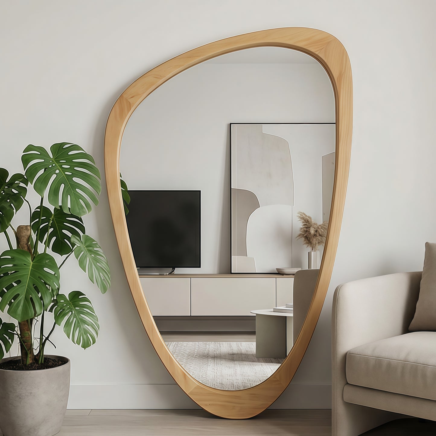 20"x30" Irregular Solid Wood Frame Decorative Mirror - Oak