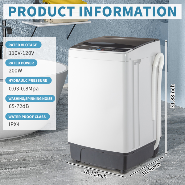 Full-Automatic Washing Machine Top Load Portable Compact Laundry