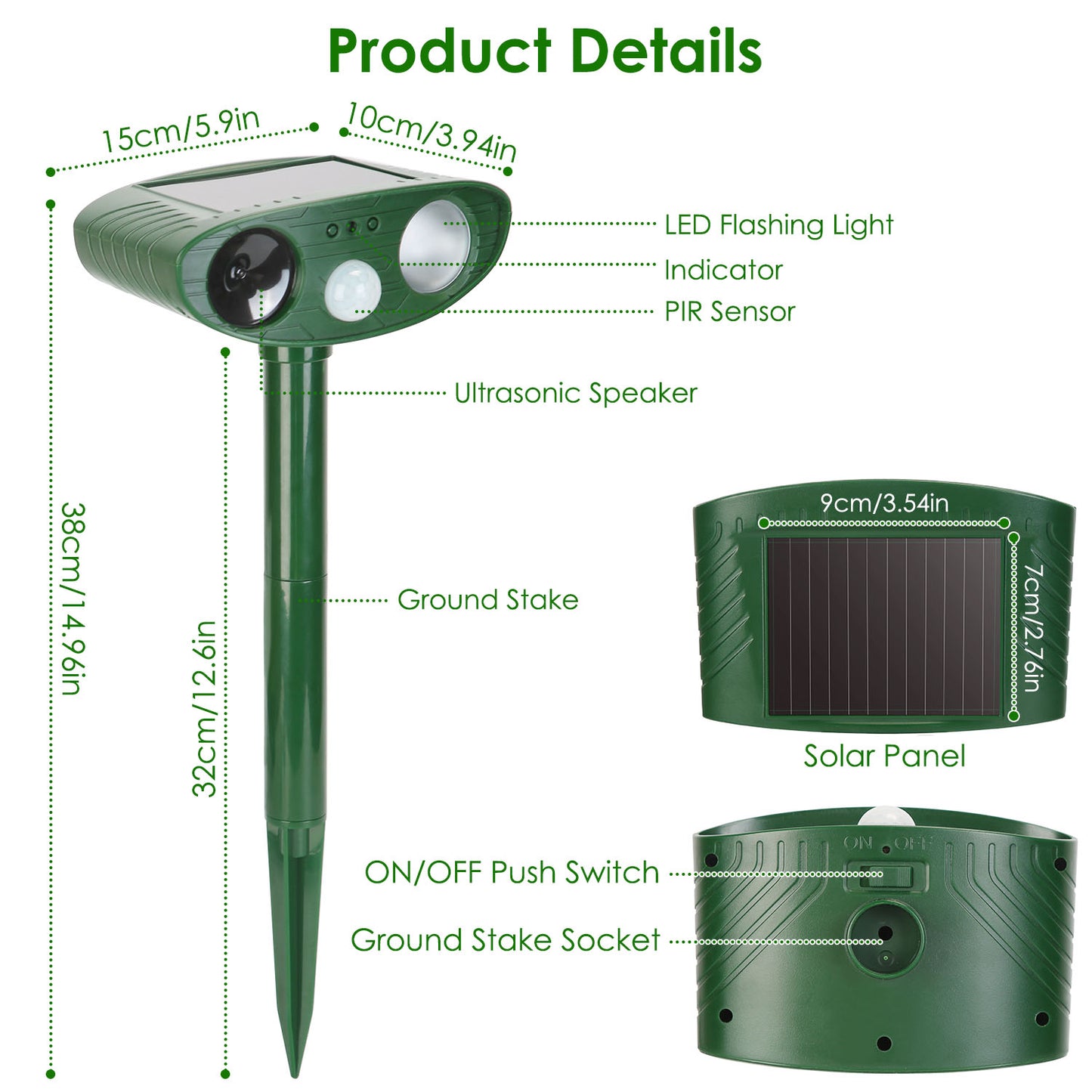 Solar Ultrasonic Animal Repeller with LED Flashing Light