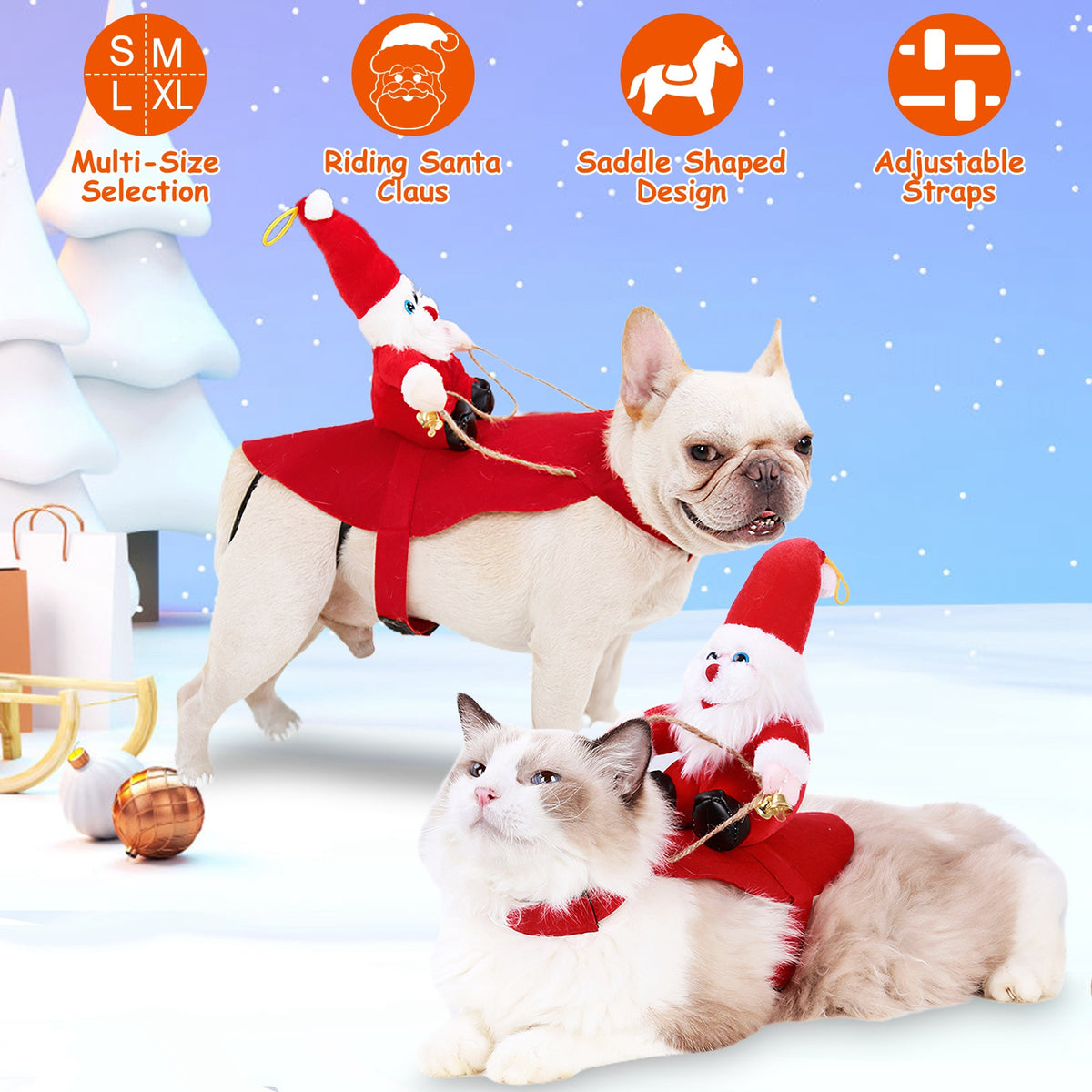 Pet Christmas Costume Red Winter Coat with Bell for Dogs & Cats - Multiple Sizes