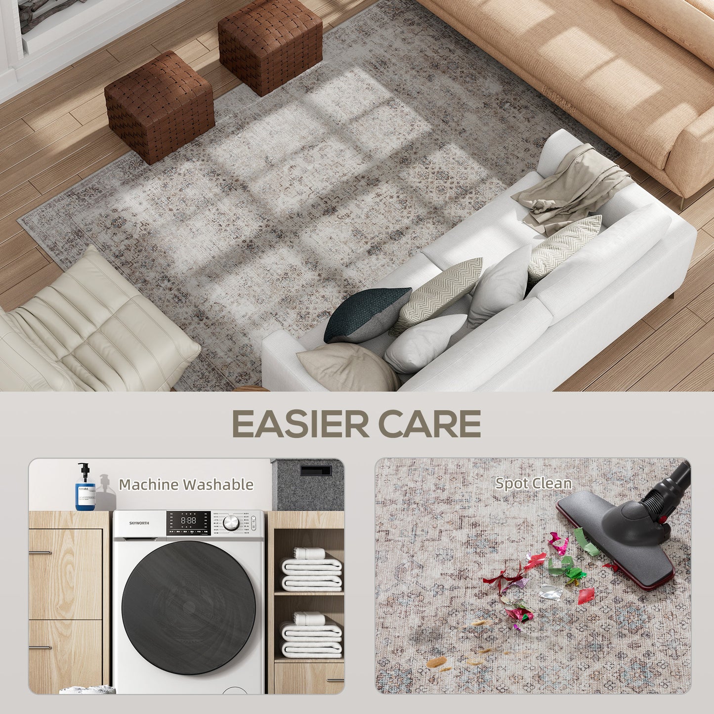 Machine Washable Non-Slip Area Rug 5x7 - Light Mixed-Brown