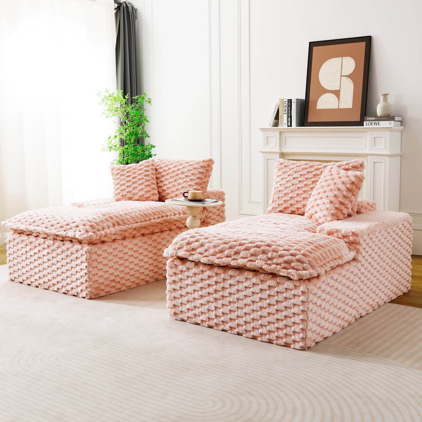 Pink Velvet Double Chaise Lounge - Multifunctional Lazy Sofa